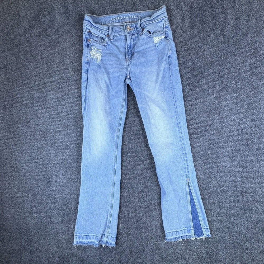 American Eagle Outfitters Kick Slim Jeans Womens 25x26.5 Blue Denim Distressed